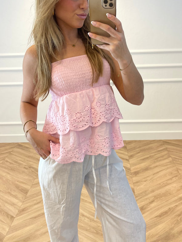 Broderie Tube Top Pink - BYNICCI.NL