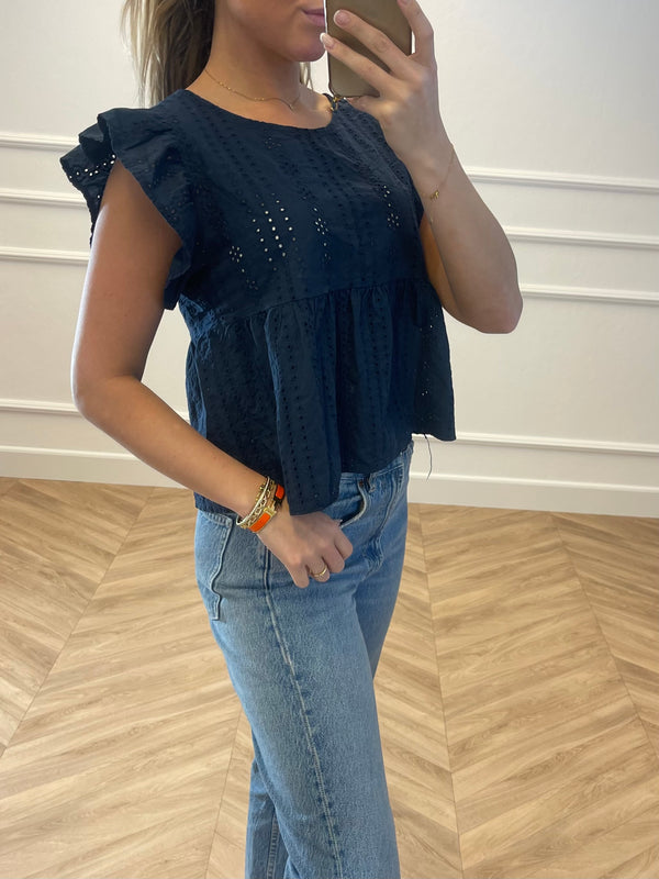 Broderie Top Navy - BYNICCI.NL